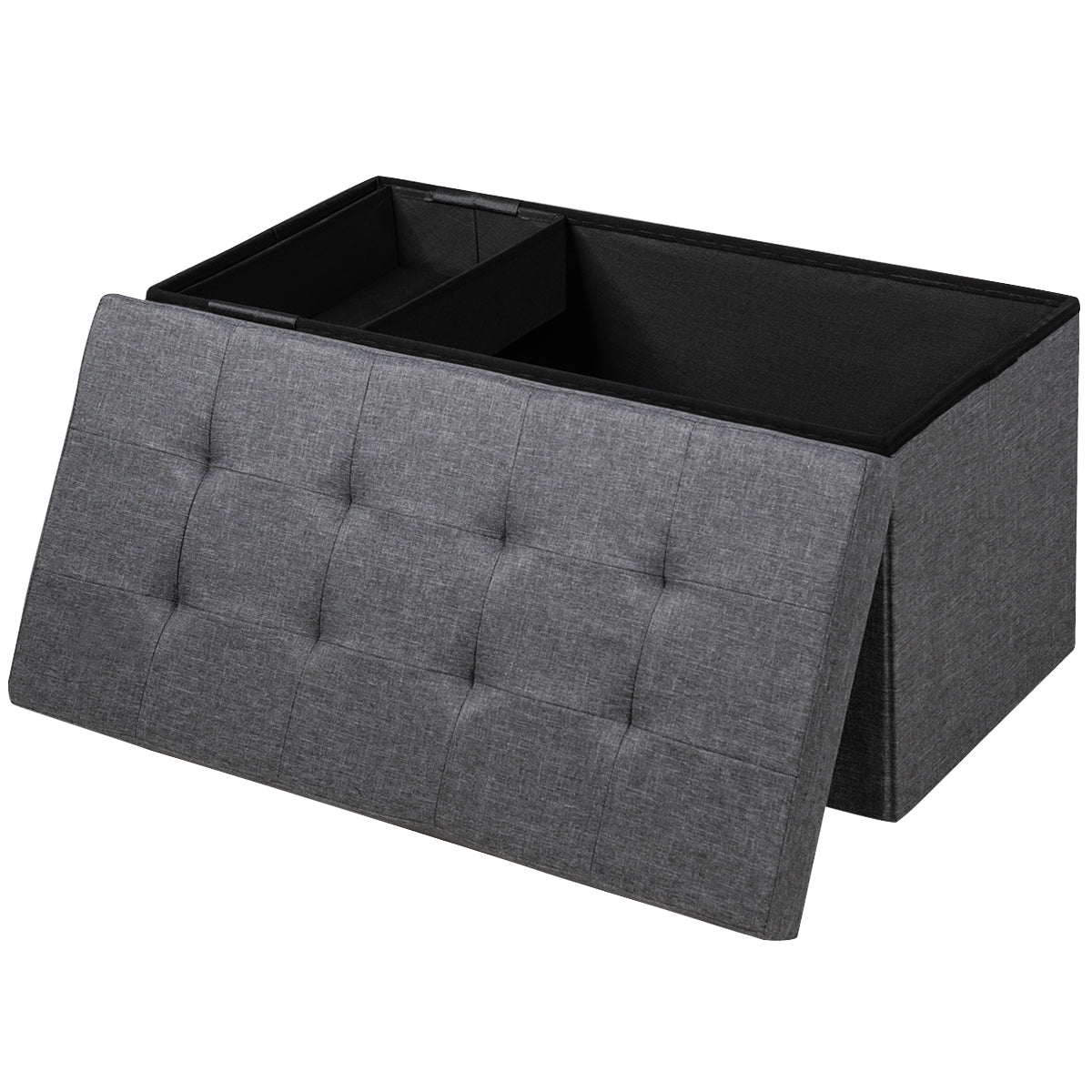 80 cm Fabric Foldable Storage Ottoman with Padded Seat for Living Room Bedroom Entryway-Dark Grey