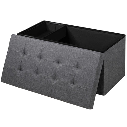 80 cm Fabric Foldable Storage Ottoman with Padded Seat for Living Room Bedroom Entryway-Dark Grey