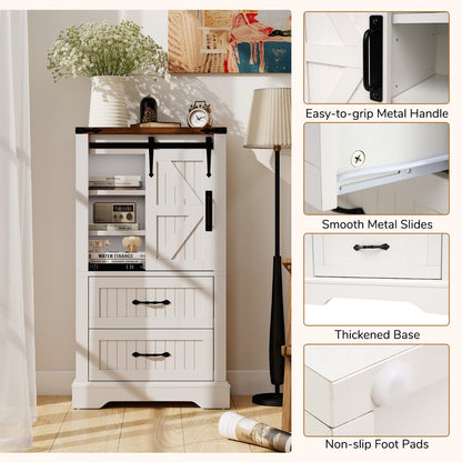 Farmhouse Bathroom Floor Cabinet Wooden Storage Organizer-White