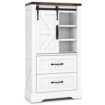 Farmhouse Bathroom Floor Cabinet Wooden Storage Organizer-White