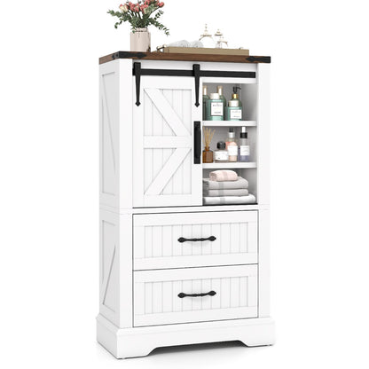 Farmhouse Bathroom Floor Cabinet Wooden Storage Organizer-White