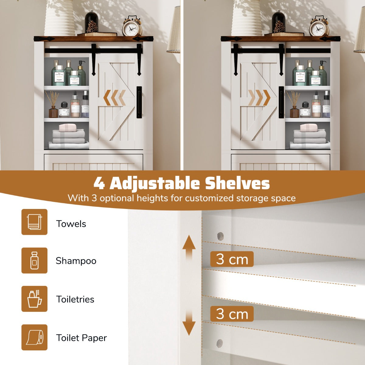 Farmhouse Bathroom Floor Cabinet Wooden Storage Organizer-White