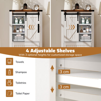 Farmhouse Bathroom Floor Cabinet Wooden Storage Organizer-White