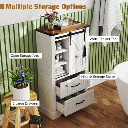Farmhouse Bathroom Floor Cabinet Wooden Storage Organizer-White