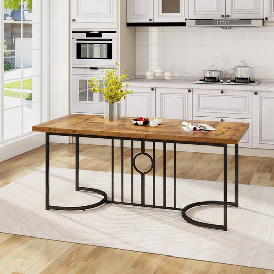 Costway Farmhouse Rectangular Wood Kitchen Large Dining Table-Rustic Brown