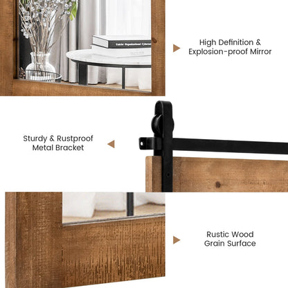 Costway Farmhouse Wall Mirror with Solid Wood Frame and Metal Bracket-Brown