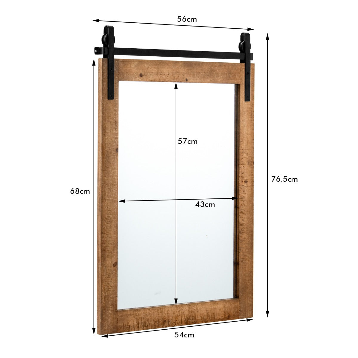 Costway Farmhouse Wall Mirror with Solid Wood Frame and Metal Bracket-Brown