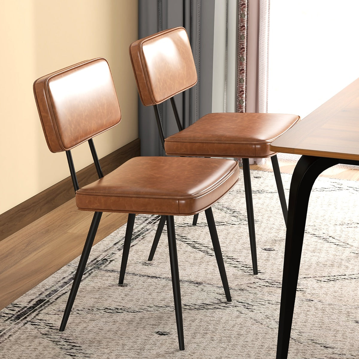 Faux Leather Upholstered Dining Chair with Padded Backrest Set of 2-Brown