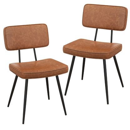 Faux Leather Upholstered Dining Chair with Padded Backrest Set of 2-Brown