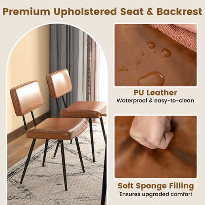 Faux Leather Upholstered Dining Chair with Padded Backrest Set of 2-Brown