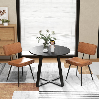 Faux Leather Upholstered Dining Chair with Padded Backrest Set of 2-Brown