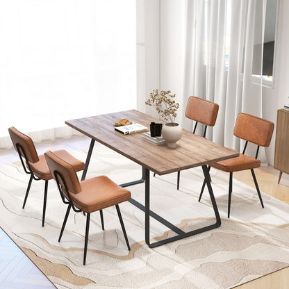 Faux Leather Upholstered Dining Chair with Padded Backrest Set of 2-Brown