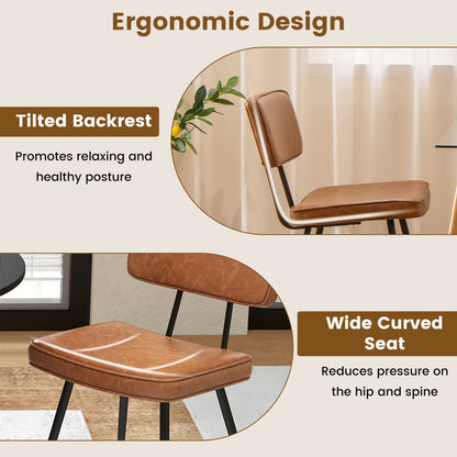 Faux Leather Upholstered Dining Chair with Padded Backrest Set of 2-Brown