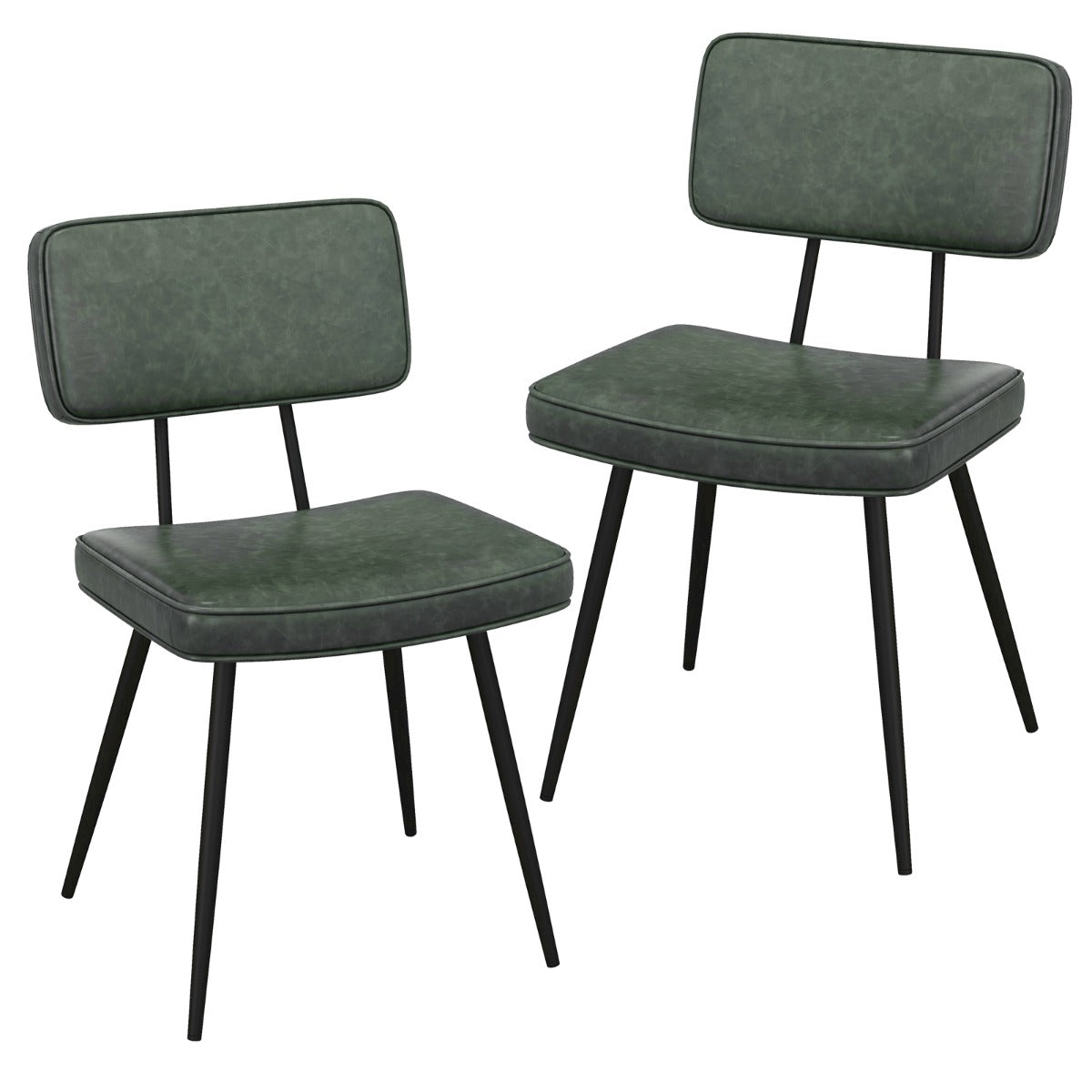 Faux Leather Upholstered Dining Chair with Padded Backrest Set of 2-Dark Green