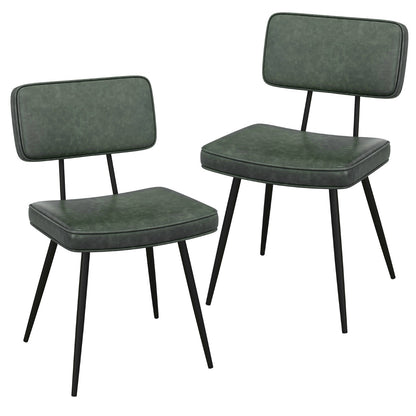 Faux Leather Upholstered Dining Chair with Padded Backrest Set of 2-Dark Green