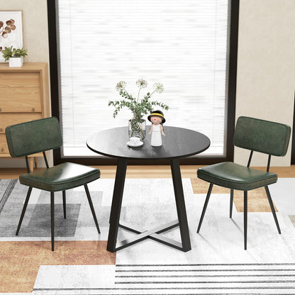 Faux Leather Upholstered Dining Chair with Padded Backrest Set of 2-Dark Green
