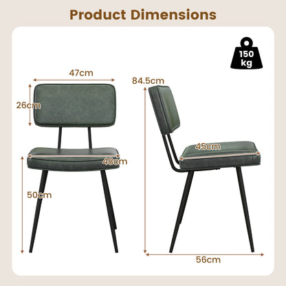 Faux Leather Upholstered Dining Chair with Padded Backrest Set of 2-Dark Green