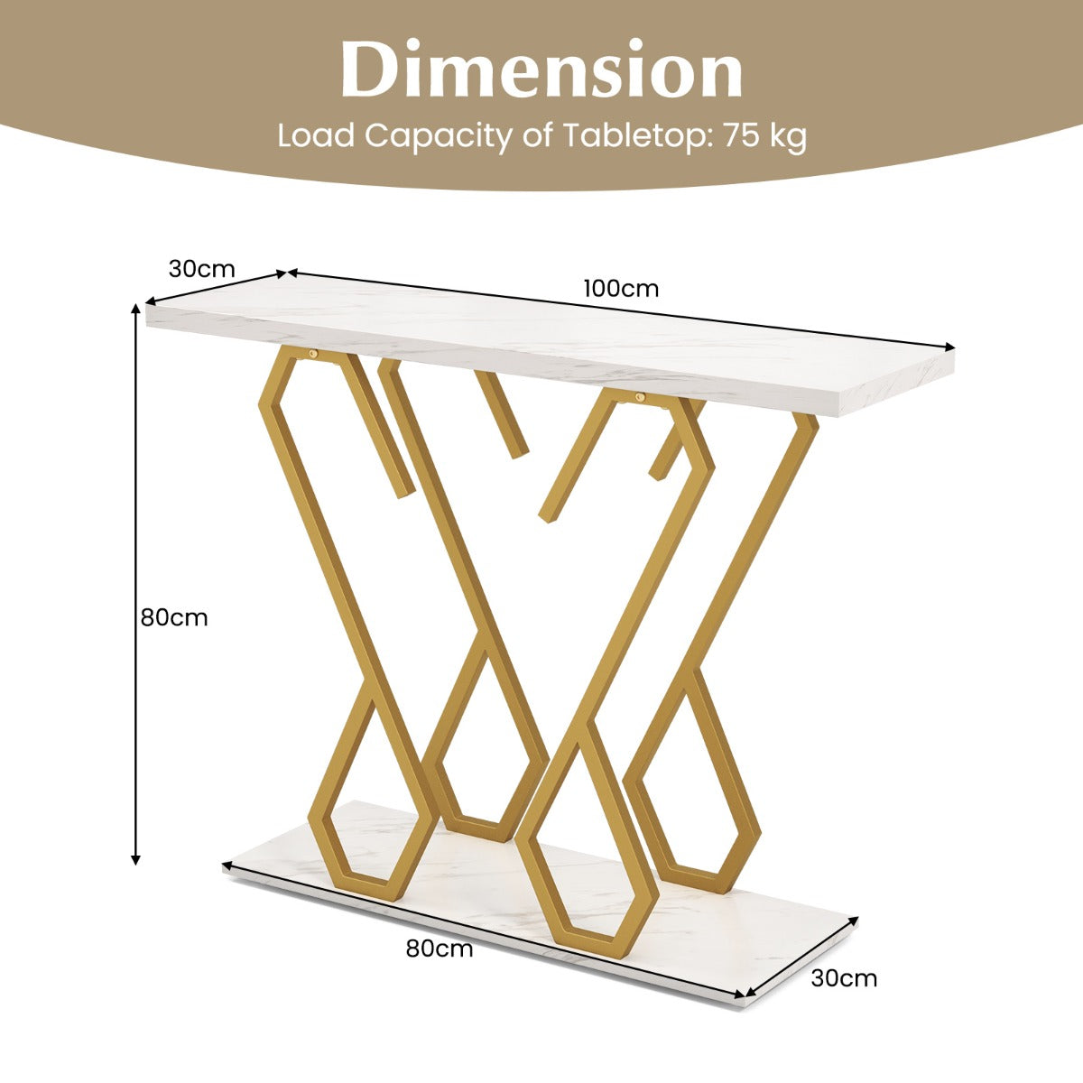 Faux Marble Console Table with Adjustable Foot Pads for Living Room-White