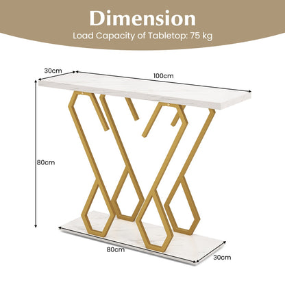 Faux Marble Console Table with Adjustable Foot Pads for Living Room-White
