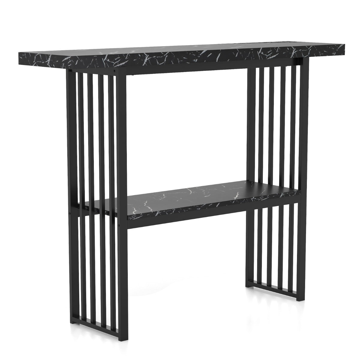 Faux Marble Sofa Table with Faux Marble Tabletop for Living Room-Black
