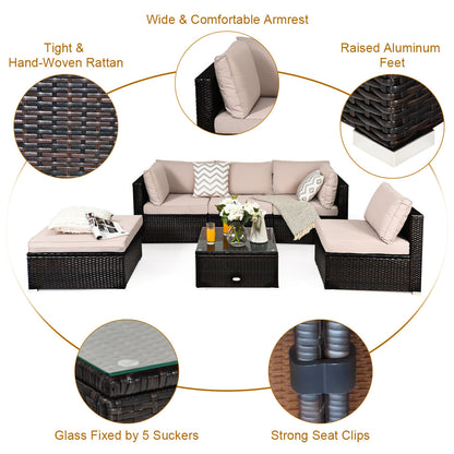 Thick resilient sponge cushions and removable covers offer comfortable, easy-care seating