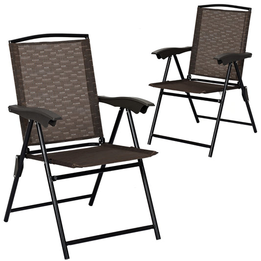 Costway 2 Pieces Patio Folding Chairs with Armrest