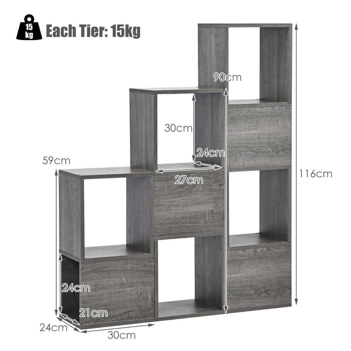 Gray 9-cube bookshelf combines three freestanding storage organizers for flexible display