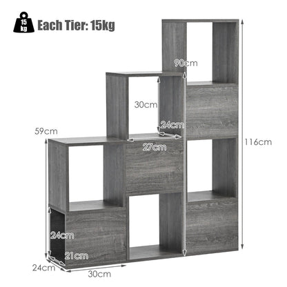 Gray 9-cube bookshelf combines three freestanding storage organizers for flexible display