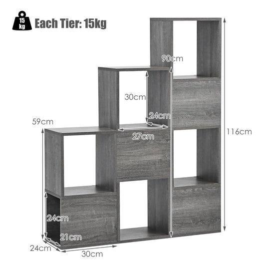 Gray 9-cube bookshelf combines three freestanding storage organizers for flexible display