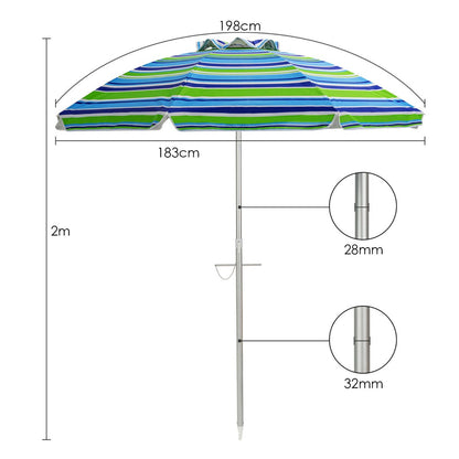198cm Beach Umbrella with Sand Anchor UPF50+ and Carry Bag-Green