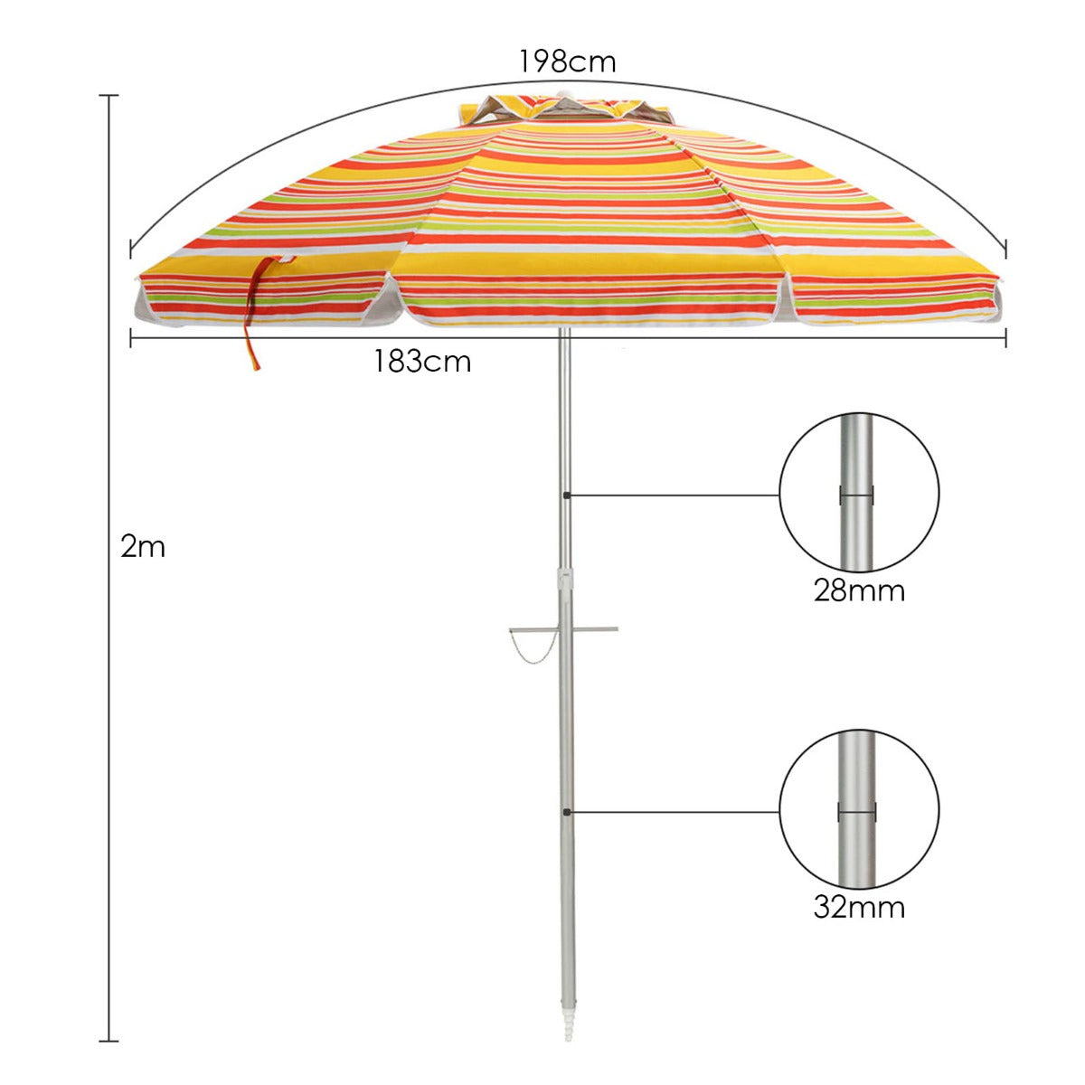 2m Sun Umbrella - Tilts with UPF 50+ Protection-Yellow