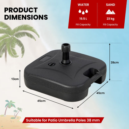 Costway Fillable Patio Umbrella Base Stand Umbrella Holder Fit 38 mm Umbrella Poles-Black