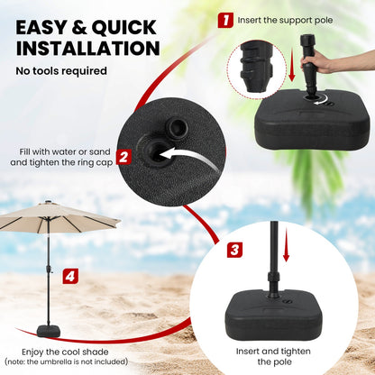 Costway Fillable Patio Umbrella Base Stand Umbrella Holder Fit 38 mm Umbrella Poles-Black