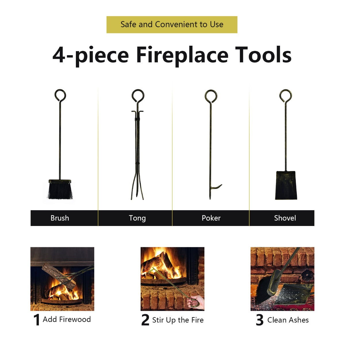 Firewood Rack with 4 Fireplace Tools for Indoor Outdoor or Backyard Garden Use-Bronze
