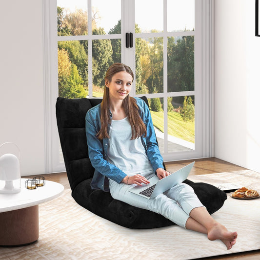 Costway Floor Chair with Back Support with 14-Position Adjustable Back and Thick Sponge Padding-Black