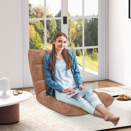 Costway Floor Chair with Back Support with 14-Position Adjustable Back and Thick Sponge Padding-Coffee