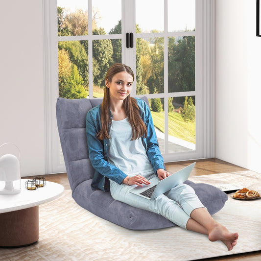 Costway Floor Chair with Back Support with 14-Position Adjustable Back and Thick Sponge Padding-Grey
