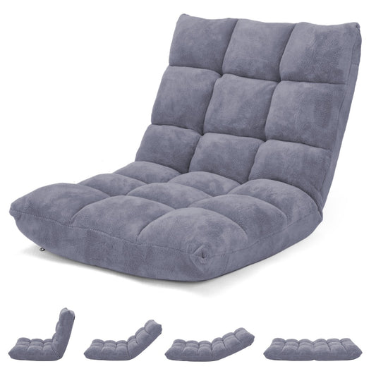 Costway Floor Chair with Back Support with 14-Position Adjustable Back and Thick Sponge Padding-Grey