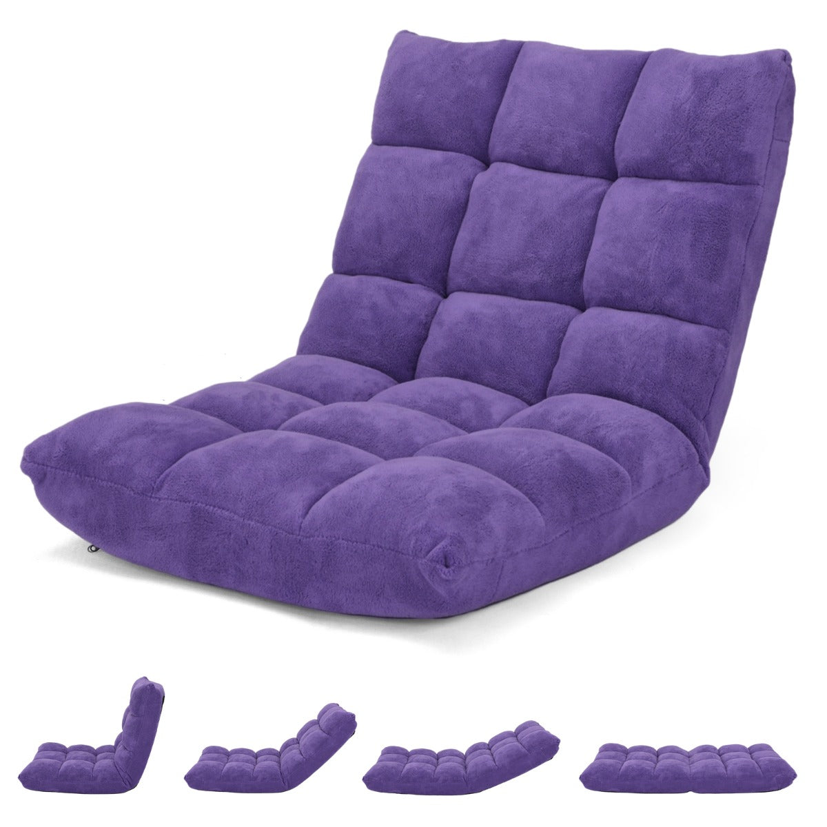 Floor Chair with Back Support with 14-Position Adjustable Back and Thick Sponge Padding-Purple