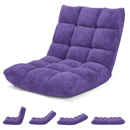 Floor Chair with Back Support with 14-Position Adjustable Back and Thick Sponge Padding-Purple