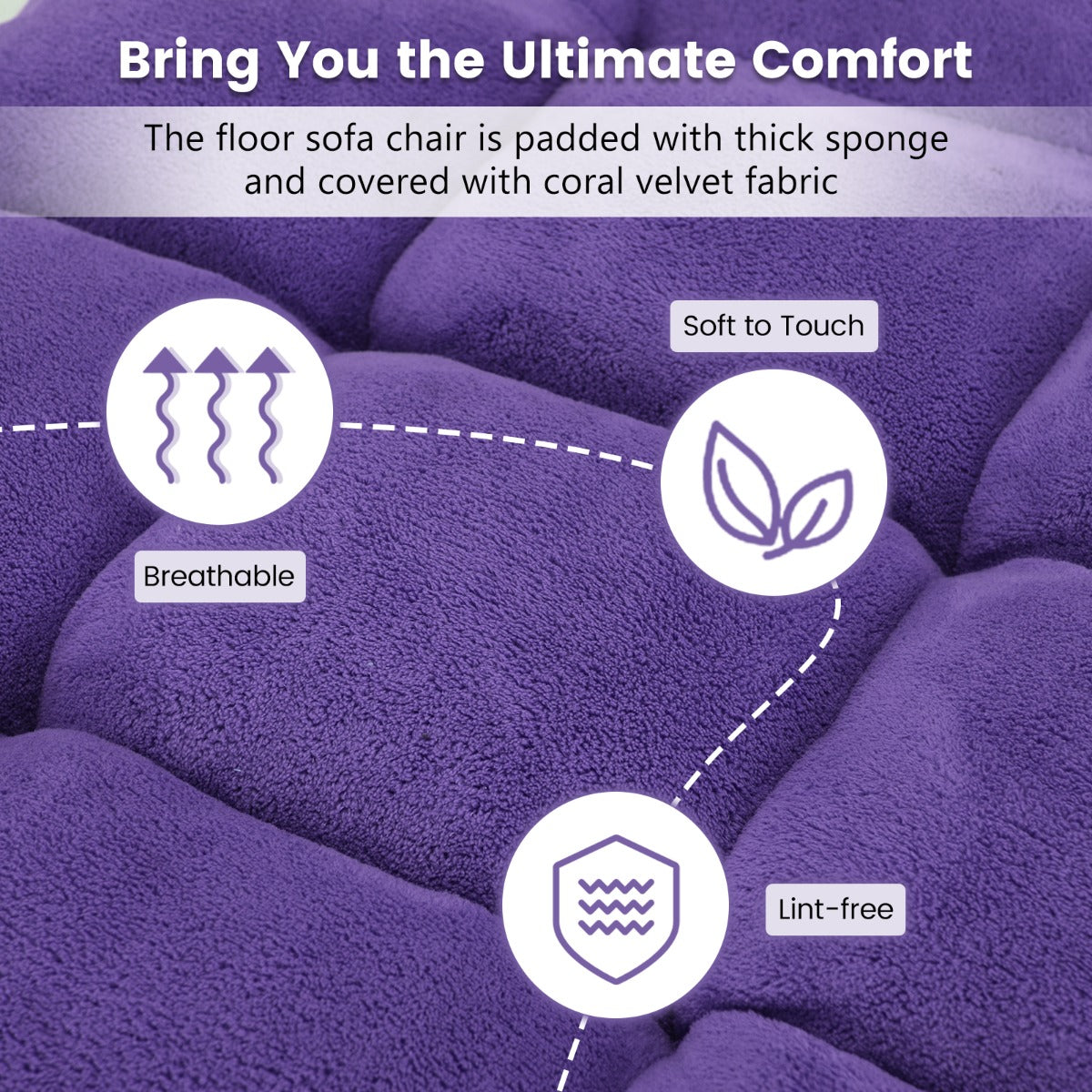 Floor Chair with Back Support with 14-Position Adjustable Back and Thick Sponge Padding-Purple