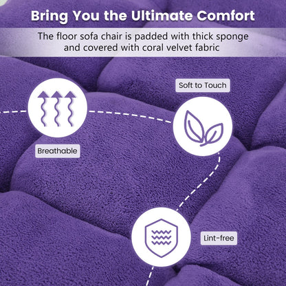 Floor Chair with Back Support with 14-Position Adjustable Back and Thick Sponge Padding-Purple