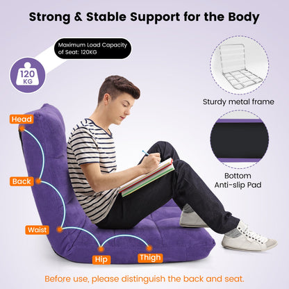 Floor Chair with Back Support with 14-Position Adjustable Back and Thick Sponge Padding-Purple