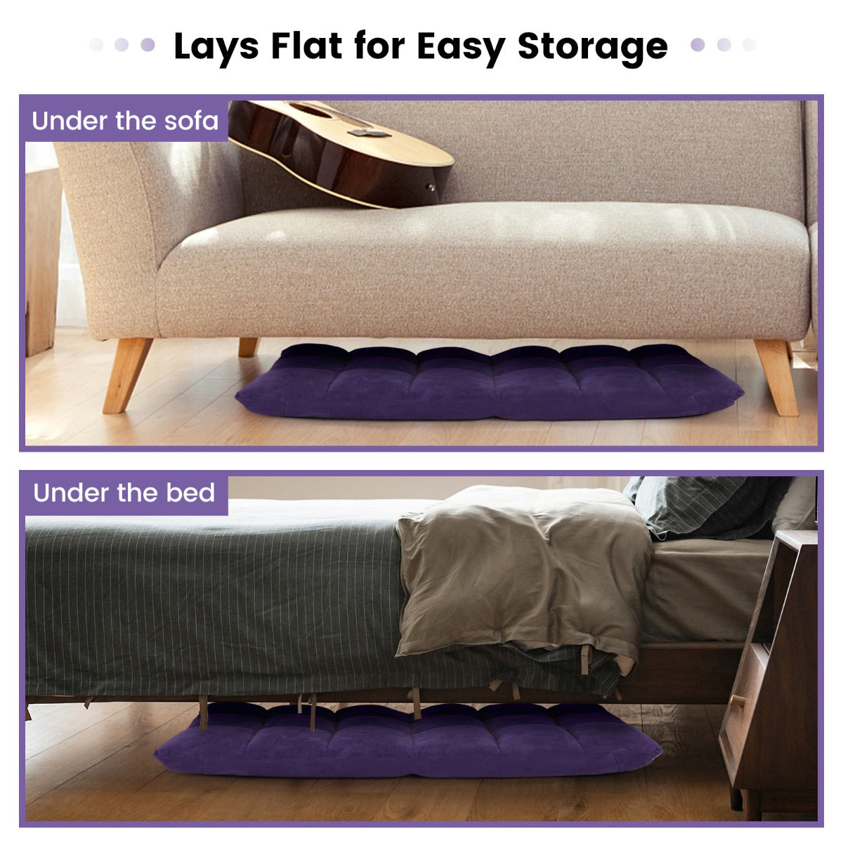 Floor Chair with Back Support with 14-Position Adjustable Back and Thick Sponge Padding-Purple
