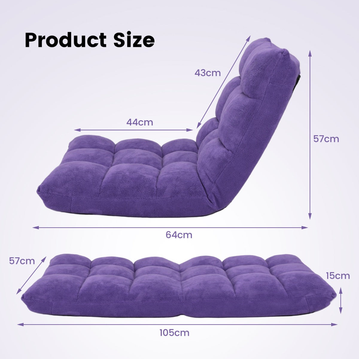 Floor Chair with Back Support with 14-Position Adjustable Back and Thick Sponge Padding-Purple