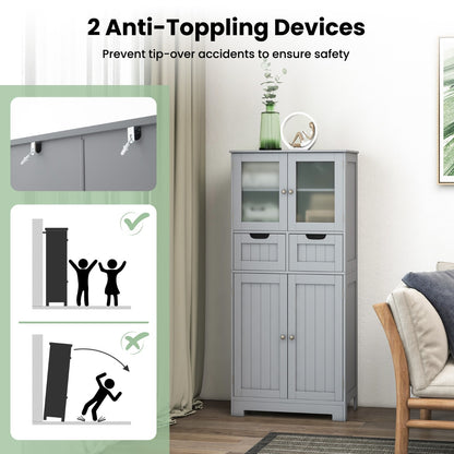 Floor Storage Cabinet with Glass Doors Drawers and Adjustable Shelves-Grey