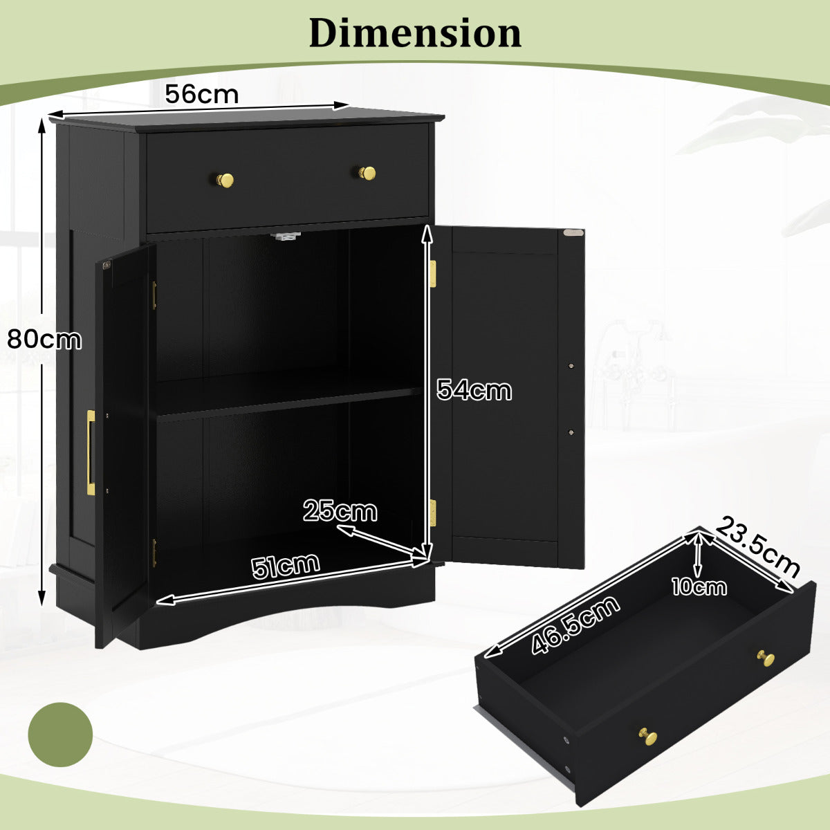 Floor Storage Cabinet with Drawer and Adjustable Shelf-Black