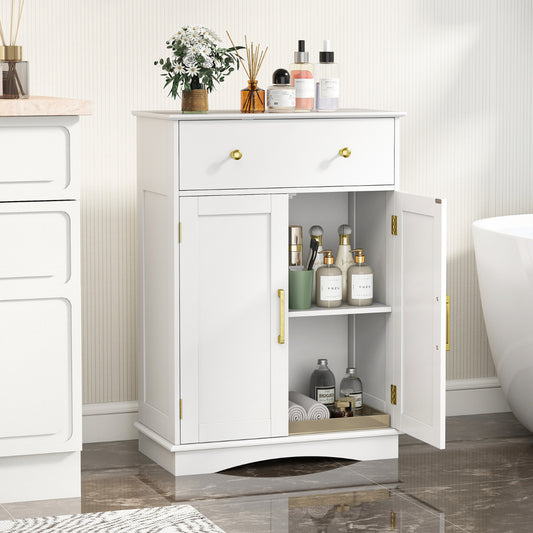 Floor Storage Cabinet with Drawer and Adjustable Shelf-White