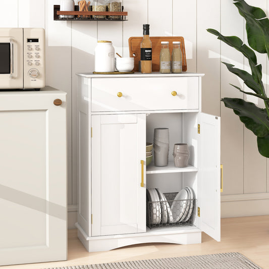 Floor Storage Cabinet with Drawer and Adjustable Shelf-White
