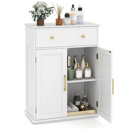 Floor Storage Cabinet with Drawer and Adjustable Shelf-White